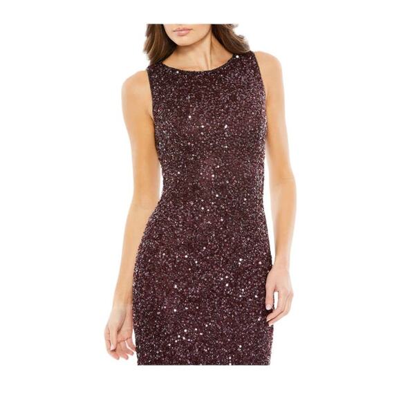Mac Duggal Size 10 Style 5526 Sleeveless Sequined Midi Sheath Dress Mahogany - Picture 9 of 9